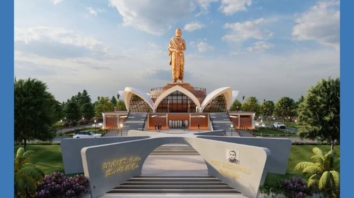 chandrababu naidu unveils 58foot potti sriramulu statue in amaravati